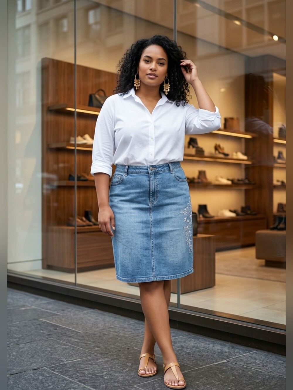 Westport Denim Skirt W/Embroidery